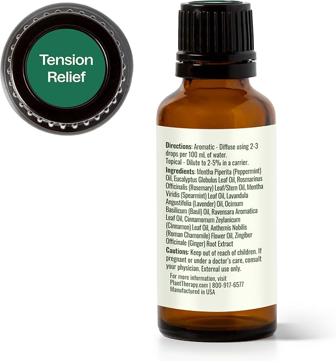 Plant Therapy Tension Relief Essential Oil Blend 30 mL (1 oz) 100% Pure, Undiluted, Tension Headache Relief