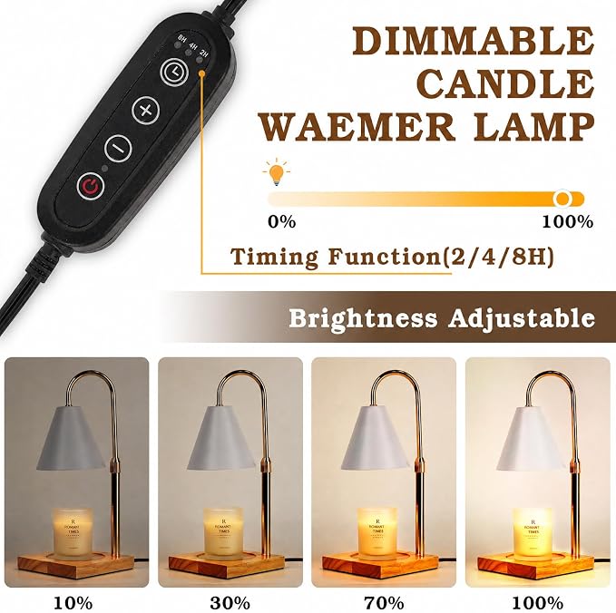 White Candle Warmer Lamp with Timer Dimmer, Electric Candle Lamp Warmer for Bedroom Decor, Mothers Day Birthday Gifts for Mom, Adjustable Metal Candle Lamp, House Warming Gifts, 2*35 Watt Bulb