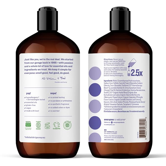 Everyone Liquid Hand Soap, 32 Ounce (Pack of 2), Lavender and Coconut, Plant-Based Cleanser with Pure Essential Oils
