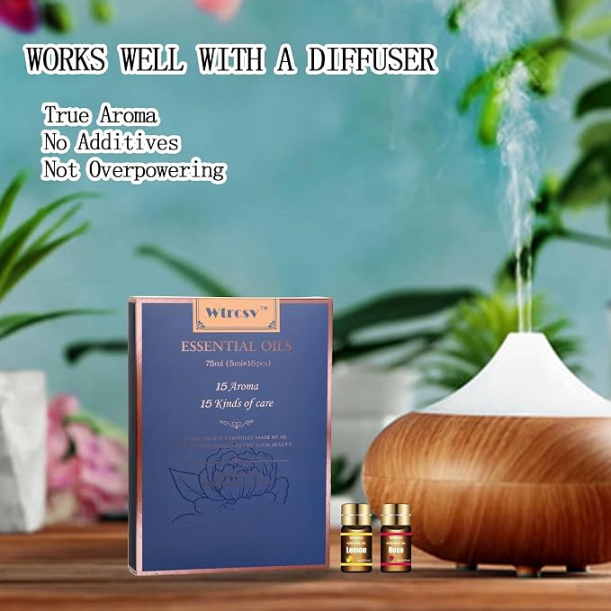 Essential Oils Set - Top 15 Scents for Diffuser, Humidifier, Skin Care, Aromatherapy, Massage, Candle & Soap Making - Fragrance Gift Set (5ml)