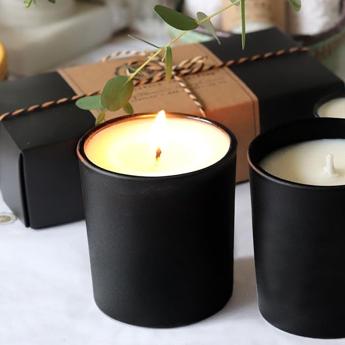 SHOWIN 8 OZ Thick Candle Jars for Making Candles 15 Pcs, Black Empty Jars with Wood Lids for Candle Making, Sample Container,Matte Black
