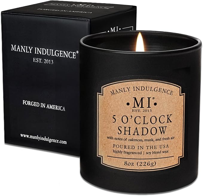 Manly Indulgence 5 O'Clock Shadow Scented Candles for Men, Premium Soy Blend Wax, 45H Burn, Candles for Home Scented, Gift-Ready Packaging - Made in The USA
