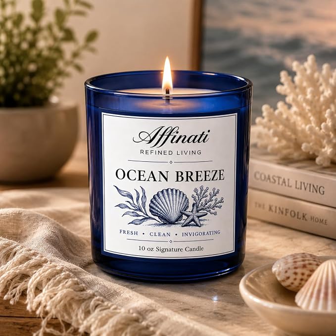 Affinati Ocean Breeze Signature Candle - 10 oz Luxury Soy Blend Wax Candle, Long-Lasting Home Fragrance