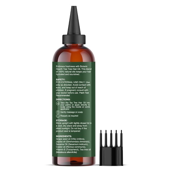 Botanic Hearth 100% Pure Tea Tree Oil For Hair Growth & Hair Treatment Oils 4 Fl oz | Infused with coconut Oil | Hair Oil Repairs Dry Damaged Hair, Strengthening, Healthier | All Hair Types
