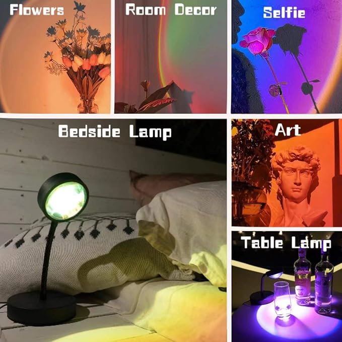 JIMEI Sunset Lamp Projector Led Lights for Bedroom Night Light RGB Lights Sun Sunlight Sunrise Lamp 10w 360° Rotation Mood Lighting Home/Room Decor Gifts for Women,Desktop Multicolor