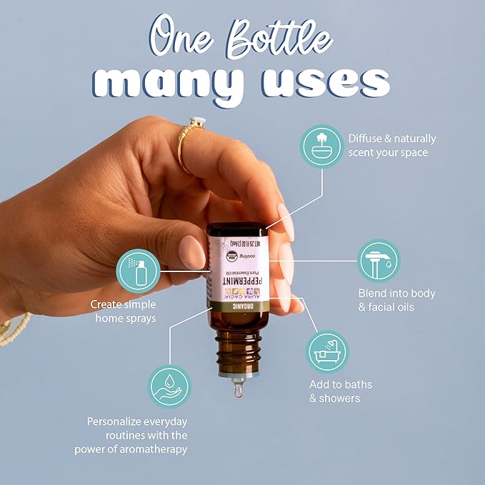 Aura Cacia Organic Peppermint Essential Oil, Mentha Piperita Oil, Cooling Aromatherapy for Diffusers, Skincare, Massage, Custom Blends | 0.25 Fl Oz (Pack of 1)