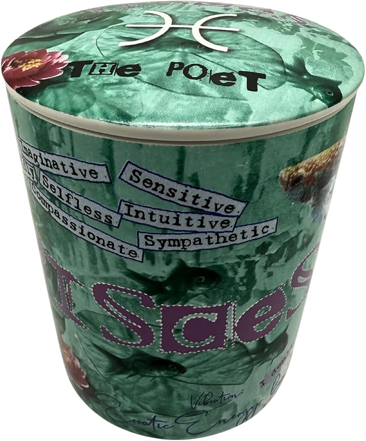 Pisces Zodiac Candle – Jasmine Scented Soy Candle for Self Care & Relaxation – Zodiac Birthday Gift – 80 Hour Burn – Reusable Ceramic Jar