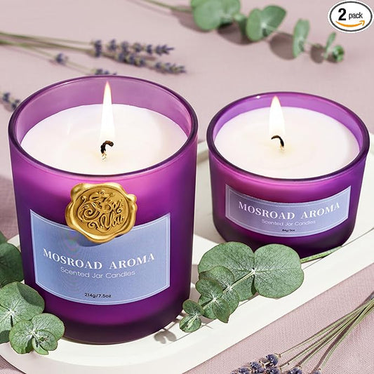 Lavender Eucalyptus Scented Candle Set - 2 Packs, Spa Scent Aromatherapy Candles for Stress Relief, Calming Candles for Anxiety, Relaxation & Yoga Meditation, Natural Soy Wax Luxury Home Candles