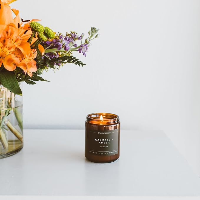 Calyan Wax Co. Grapefruit & Flora Scented Candle - 57 Hour Burn - Luxury Clean Soy Wax Candles - Long Lasting Amber Glass Jar Candle for Home - 7.2oz