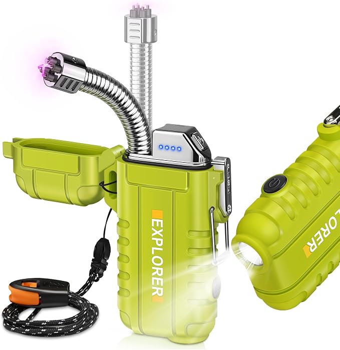 Lafagiet Electric Lighter USB C, Powerful Dual Arc Plasma Flame, with Flashlight, Wind & Waterproof Lighters for Candle, Camping, Grill, Emergency