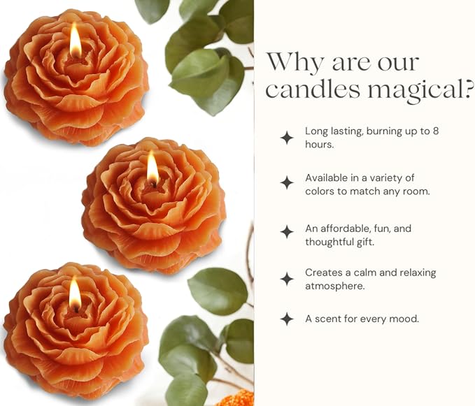 Peony Flower Shaped Candle with Scent, Soy Wax Blend Aromatherapy Candle, Gift Candle, Gifts for Women, Candles for spa, Stress Relief, Meditation, Wedding, Home Decor, Relaxing Atmosphere, (Orange)