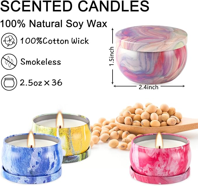 WPONSZU 36 Pack Scented Candles Gift Set for Woman, Jar Candle, 2.5 oz Soy Wax Tin Candle-Ideal Gift for Travel Home Décor