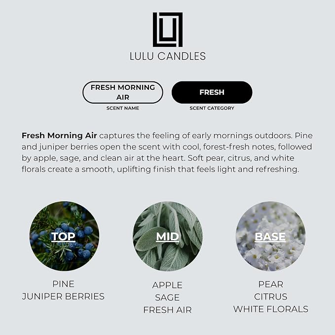 Lulu Candles | Fresh Morning Air | Luxury Scented Soy Jar Candle | Hand Poured in The USA | Highly Scented & Long Lasting (9 Oz.)