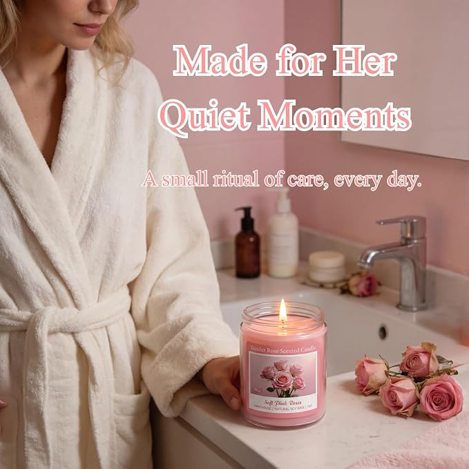Homsolver Tender Rose Scented Candles, Natural Soy Candle Valentines Mothers Day Gift for Her Mom Wife Girlfriend, Anniversary Birthday Gifts for Women, Novelty Jar Candle with 50+ Hours of Burn