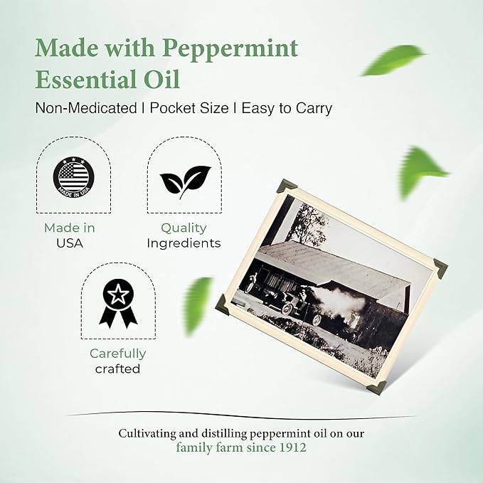 Nasal Inhaler Stick - Peppermint Essential Oil Aromatherapy Inhaler, Cool Refreshing Mint Aroma, Pocket Size, Portable, Made in USA, Sealed for Freshness, Mess-Free Design - Mint