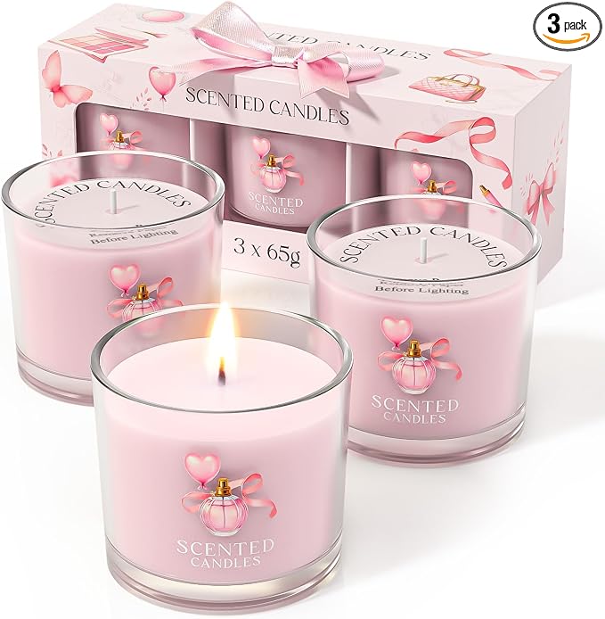 CHILLFLAME Pink Candles, Scented Candle Gift Set for Stress Relief, 3 Votive Candles for Women and Men, Birthday Candle Gifts for Women, Candles Gifts for Women (Pink, 7 oz)