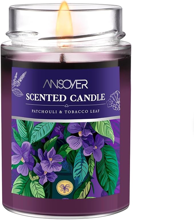 Scented Soy Candles, Patchouli & Tobacco Leaf, 11oz | Aromatherapy Jar Candle, 70 Hour Burn Time, Long Lasting, Gift