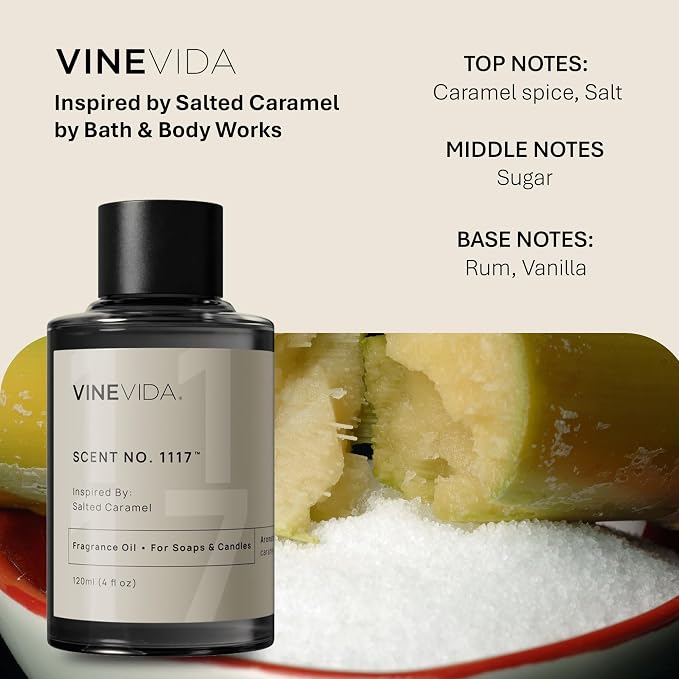 VINEVIDA [4oz] Salted Caramel Fragrance Oil for Candle Making and Soap Making - Premium Candle Scents for Soy Candles