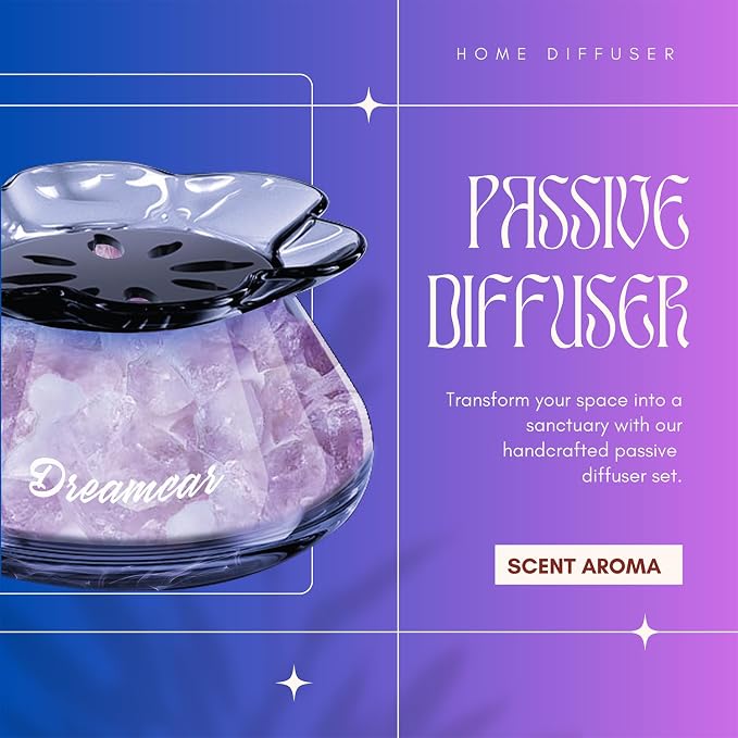 Glass Essential Oil Diffuser Bottle with Natural Crystal Stone Passive Aromatherapy Diffusers for Car Home Small Room Bathroom Living Room Hallway Desk Decorative (Pink Stone)