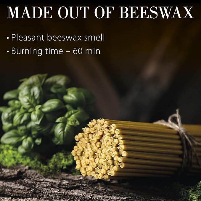 Danilovo Pure Beeswax Candles - Honey-Scented, Decorative Thin Taper Candles - Ideal for Birthday Decoration or Church Prayers - Drip Free, Tall & Smokeless Pack of 100 pcs, 7.3 x 0.24 inch