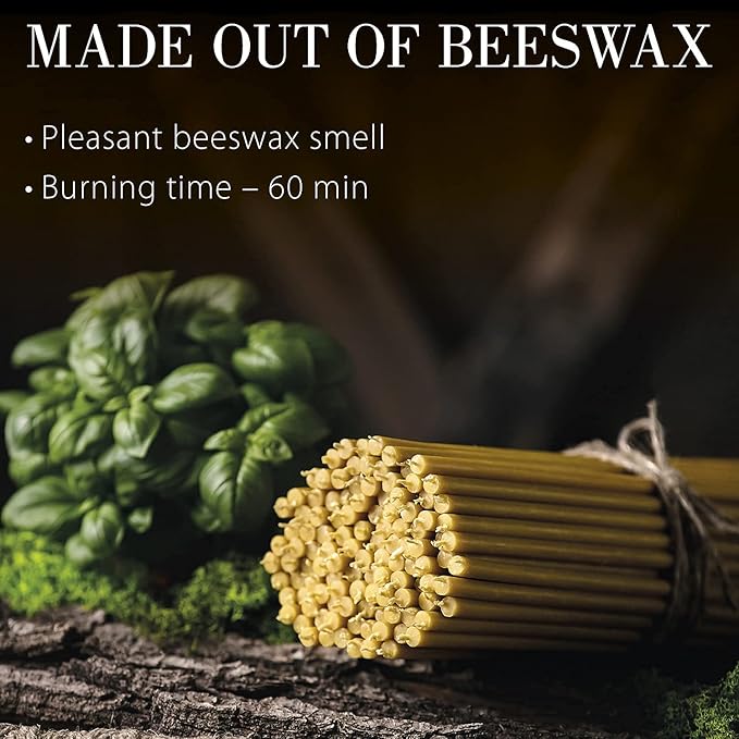 Danilovo Pure Beeswax Candles - Honey-Scented, Decorative Thin Taper Candles - Ideal for Birthday Decoration or Church Prayers - Drip Free, Tall & Smokeless Pack of 200 pcs, 7.3 x 0.24 inch