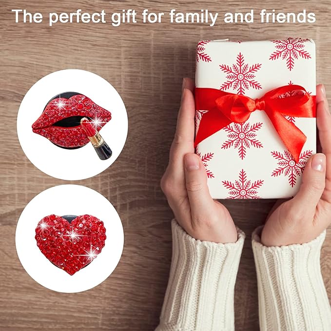 Bling Red Lips Air Vent Clips, 4 Pcs Sexy Lips Kiss Heart Shape Car Air Fresheners for Women Crystal Car Air Vent Clip Charms Rhinestone Diffuser Vent Clip Cute Car Decor Bling Car Accessories for Women
