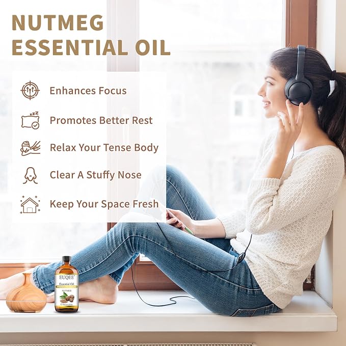 EUQEE Nutmeg Essential Oil 118ML Large Capacity Nutmeg Oil Premium Aromatherapy Essential Oils with Glass Dropper for Candle Making, Soap Making-4oz