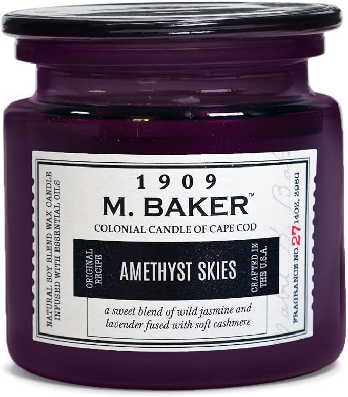 Colonial Candle Amethyst Skies Scented Candle, 2-Wick Natural Soy Blend Wax Candle Infused with Essential Oils, 14 oz Apothecary Glass Jar Candle - Made in The USA