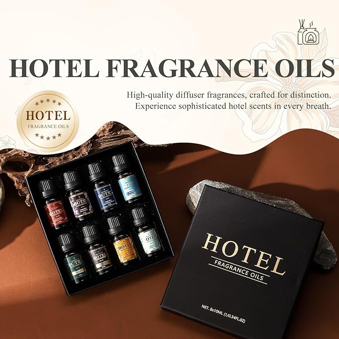 Hotel Diffuser Oil Gift Set - Inspired by 5-Star Hotel Fragrance Oil Set - My Way, White Tea,Baccarat,Four Seasons,Dubai,Beachfront Villa,Paris Coast