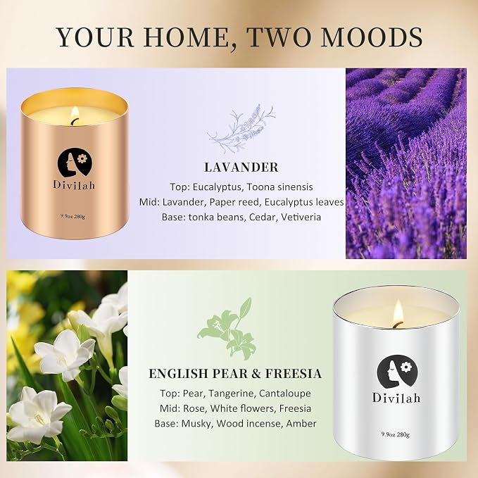 Scented Candles Set 3 Pack, Lavender & English Pear Freesia, 195H Burn Long-Lasting Natural Soy Wax Candles with Essential Oils for Home Relaxation, Stress Relief, Gifts for Women & Men, 29oz