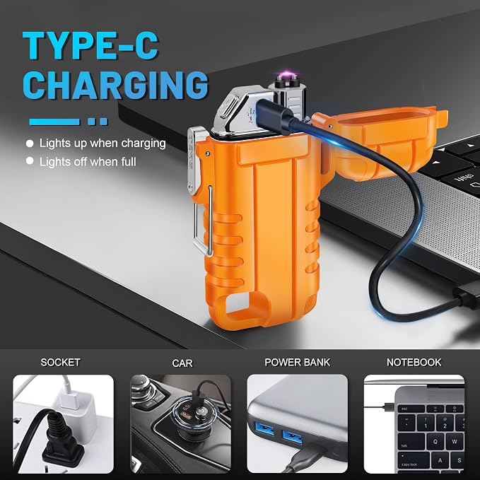 Lafagiet USB C Rechargeable Lighter, 360° Flexible Neck, Wind & Water Proof, Electric Arc Lighters for Candle, Camping