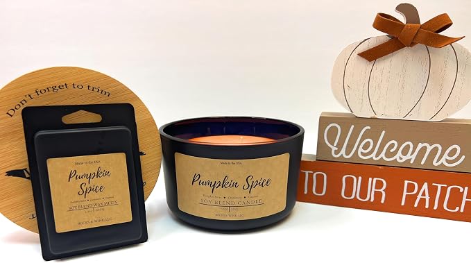 Wicks & Wine Soy Blend 3-Wick Cotton CORE Candle 14oz (Pumpkin Spice)