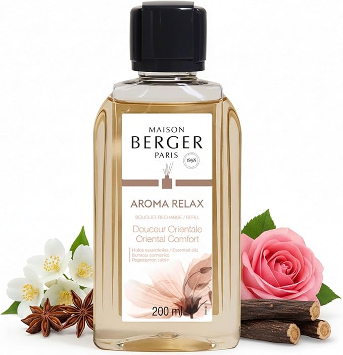 MAISON BERGER Reed Diffuser Refill, 200 ml, Aroma Relax | Fragrance Refill for Reed and Ceramic Diffusers, Passive Diffusion, ~6 Weeks, No Flame or Electricity, Made in France