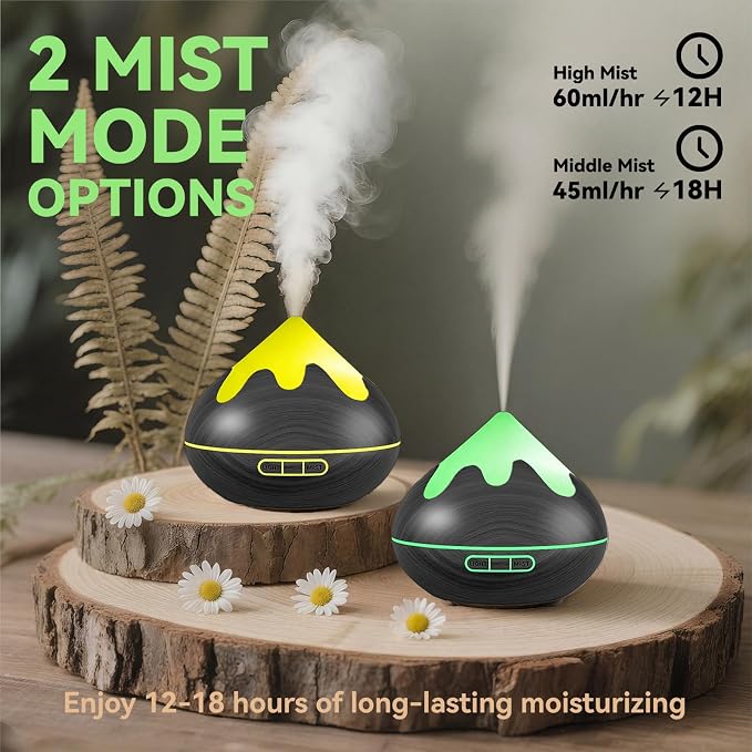 500ML Essential Oil Diffuser, Aromatherapy Diffuser with Remote Control, Multifunctional Air Diffusers for Home Office Room, Fragrance Aroma Diffuser with 7 Color LED & 2 Mist Mode, Black