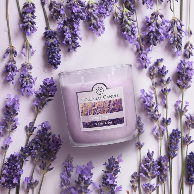Colonial Candle French Lavender Scented Jar Candle, 2 Wick, 3.5 oz, Mottled Wax Candle