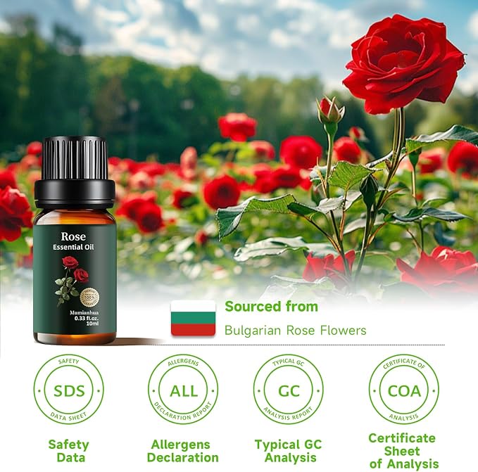 Rose Essential Oil, 100% Pure & Natural – Rose Oil for Aromatherapy Diffuser, Skin & Hair Care, Perfume, Soap & Candle Making, 0.33 Fl Oz / 10ml Mumianhua