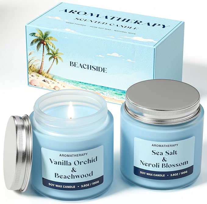 Summer Scented Candles Gifts for Women, Soy Candle Gift Set, 2 Pack Fresh Summer Aromatherapy Candles for Relaxing & Home Decor