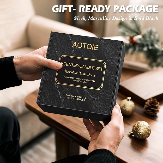 Mens Scented Candle Gift Set, 9 Pack Candles for Men, 36 oz Soy Candle, 200+ Hours Burn Time, Aromatherapy Gifts for Men, Boyfriend, Husband for Christmas, Valentines Day, Father’s Day, Birthday
