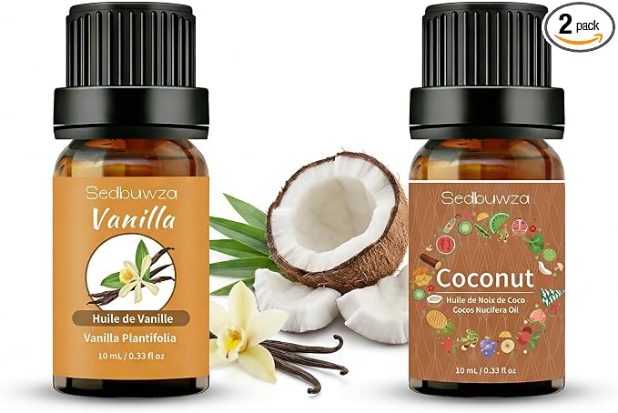 Sedbuwza Vanilla Coconut Essential Oil Set, Vanilla Fragrance Oil Coconut Scent Oil Set for Diffuser, Aromatherapy, Massage, Soap, Candle Making 2 x 10 ml