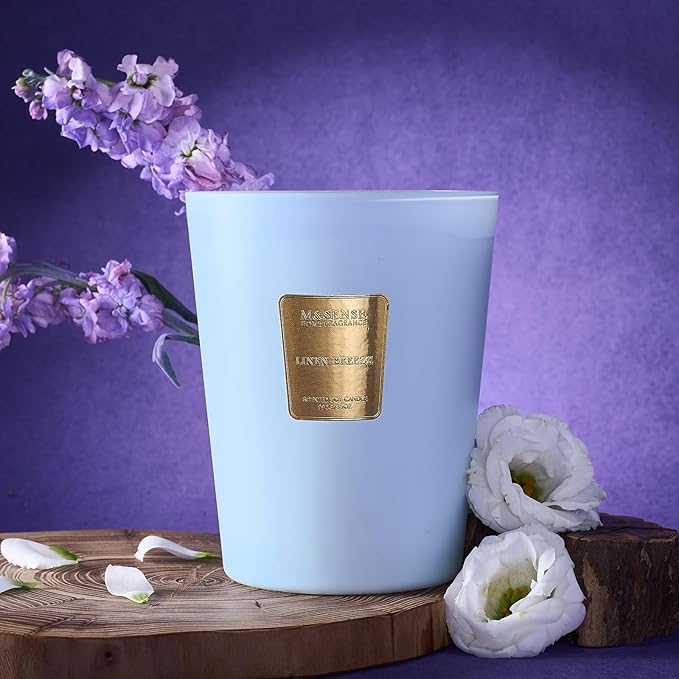 M&SENSE Linen Breeze Soy Candle, 35oz 3-Wick 150H, Large Fresh Clean Natural Scented Candles, Summer Scented Room Freshener, Housewarming Gift
