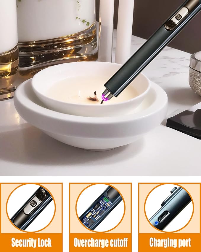 YOUTUOY 4 in1 Candle Accessory Set with Rechargeable Candle Lighter, Candle Wick Trimmer, Candle Wick Snuffer, Candle Wick Dipper, Candle Care Kit (Matte Black)