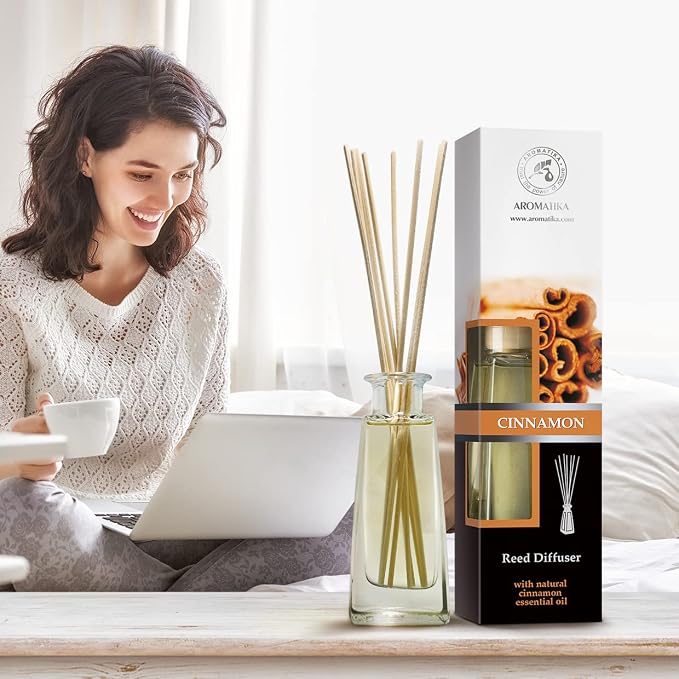Reed Diffuser Cinnamon 3.4 Fl Oz(100ml) - Room Diffuser with Cinnamon Essential Oil - Home Fragrance - Aromatherapy Air Freshener - Oil Diffuser - Scented - Cinnamon Aroma