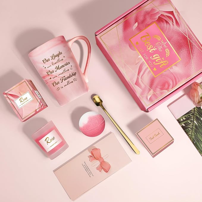 Best Friend Gifts for Women: Eletorot Mothers Day Gift for Friendship, Unique Pink Spa Relaxation Baskets Set for Birthday, Galentines, Valentines, Christmas, Easter, Graduation, Long Distance BFF