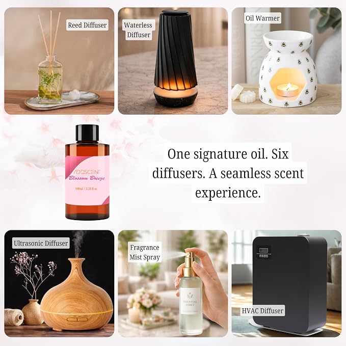 Blossom Breeze Fragrance Oil 100ml for Diffuser, Sweet Fruity and Floral Aroma for Bedroom Living Office Spa, Soft Uplifting Scent with Layered Notes for Cheerful and Welcoming Ambience