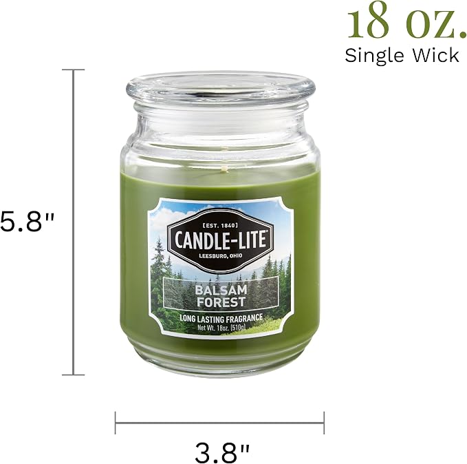 Candle-lite Scented Candles, Balsam Forest Fragrance, One 18 oz. Single-Wick Aromatherapy Candle with 110 Hours of Burn Time, Green Color