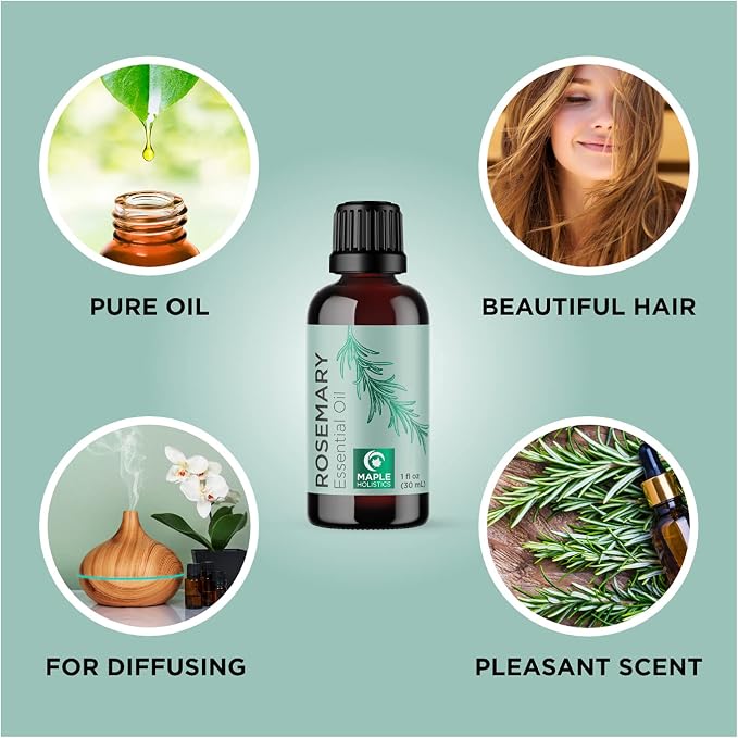 Refreshing Set - Pure Rosemary Essential Oil & Castor Oil for Hair, Skin, Nails, Eyebrows & Dry Scalp