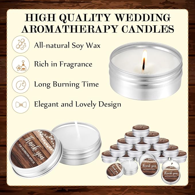 MTLEE 50 Pcs Wedding Candles Gift Favors for Guests 1 Oz Lavender Scented Soy Wax Aromatherapy Candle Favors for Bridal Shower Rustic Wedding Party Guests(Wooden Grain)