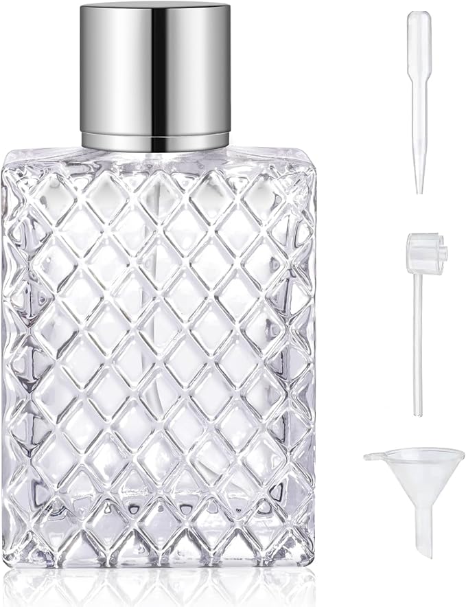 Vintage Glass Spray Bottle - Refillable Perfume Atomizer, Empty Perfume Bottles with 3 Dispensers (100ml/3.4 Oz)