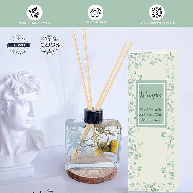 Wnspir100PCS Reed Diffuser Sticks，9 Inch Rattan Wood Sticks Natural Rattan Essential Oil Aroma Refill Wood Sticks for Spa, Fragrance, Aromatherapy (Natural Color 9inch)