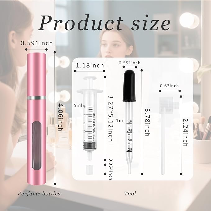 2 Pack Refillable Mini Perfume Atomizer Bottle，Portable Separate Bottles，Travel and Outings Spray Boxes Dispensers 5ml/0.2oz (Pink)
